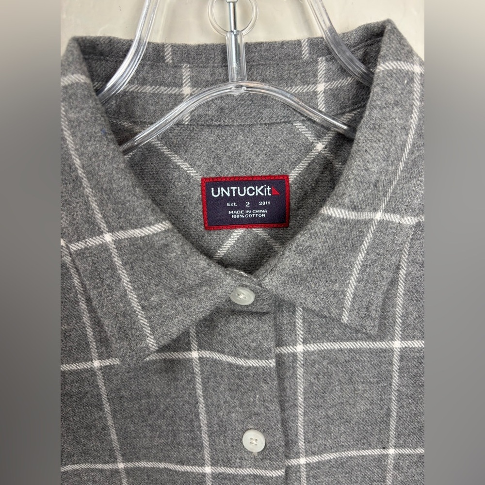NEW Untuckit Septima Gray Windowpane Check Plaid Flannel Long Sleeve 2 Gray 0995 - Picture 3 of 7